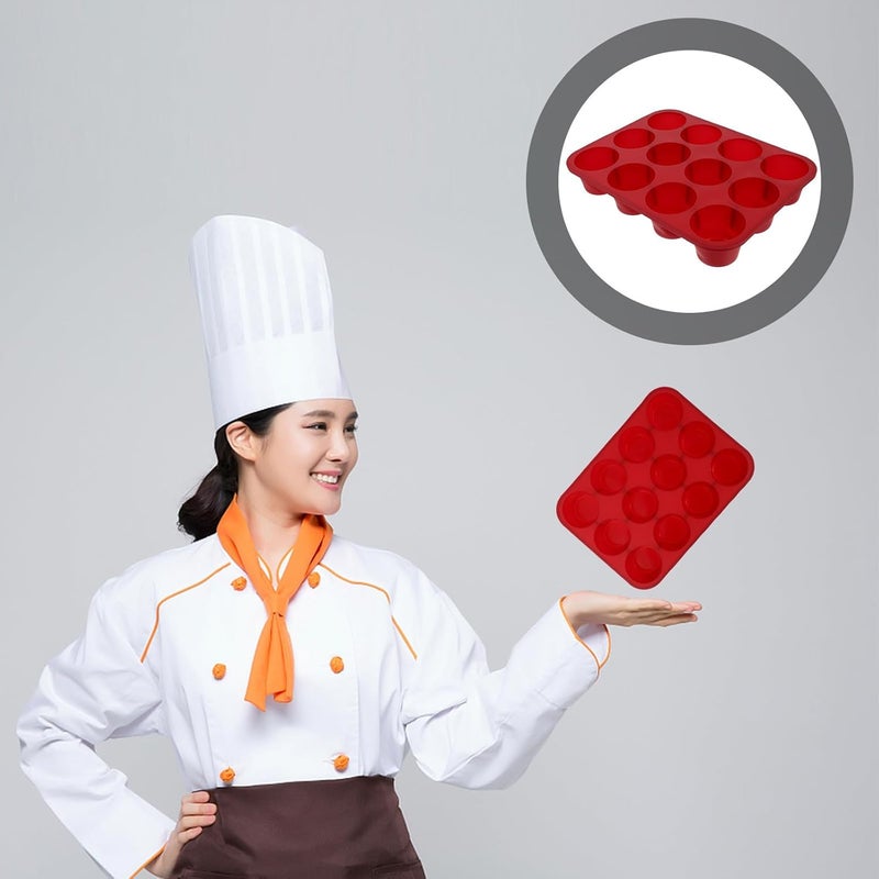 Silicone Baking Pan 12-cup Muffin Mold Cake Maker Non-stick Red Bakeware Kitchen Tool for Home and Commercial Use 31.5 X 24 X 5 Cm - Image 5