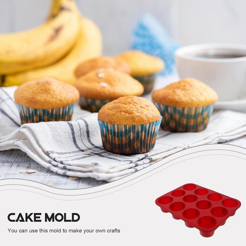 Silicone Baking Pan 12-cup Muffin Mold Cake Maker Non-stick Red Bakeware Kitchen Tool for Home and Commercial Use 31.5 X 24 X 5 Cm - Image 4