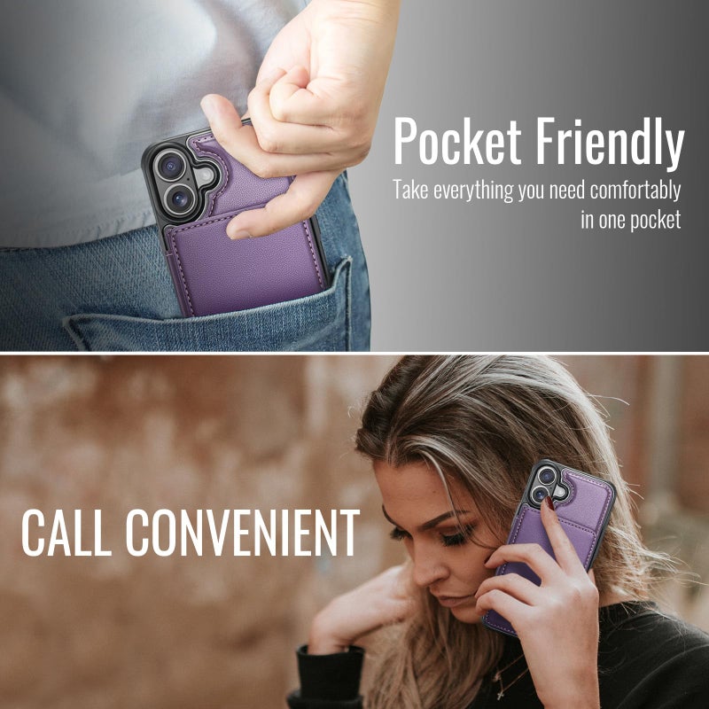 Vinich for iPhone 17 Wallet Case with Card Holder, RFID Blocking Credit Slots Kickstand Shockproof Phone Cover Fit for iPhone 17 6.3" Purple - Image 3