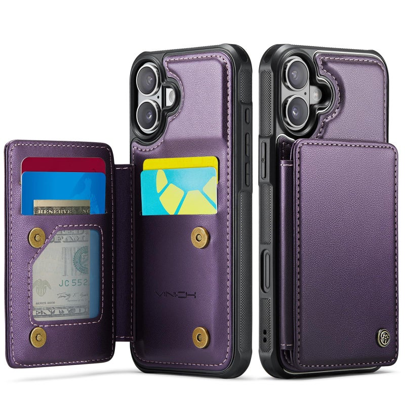 Vinich for iPhone 17 Wallet Case with Card Holder, RFID Blocking Credit Slots Kickstand Shockproof Phone Cover Fit for iPhone 17 6.3" Purple - Image 1