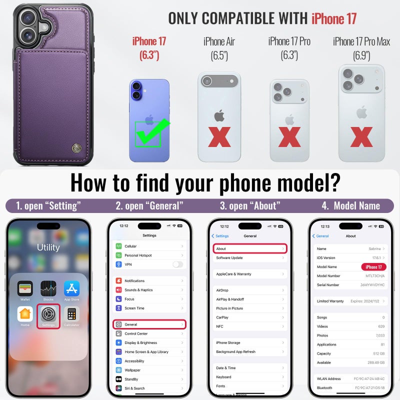 Vinich for iPhone 17 Wallet Case with Card Holder, RFID Blocking Credit Slots Kickstand Shockproof Phone Cover Fit for iPhone 17 6.3" Purple - Image 4