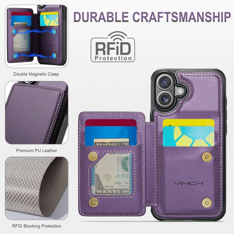 Vinich for iPhone 17 Wallet Case with Card Holder, RFID Blocking Credit Slots Kickstand Shockproof Phone Cover Fit for iPhone 17 6.3" Purple - Image 5