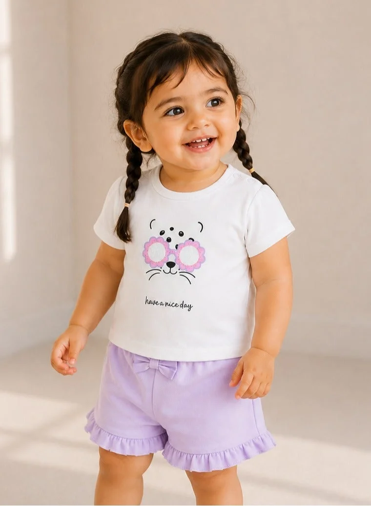 Victor And Jane  Infant Girls’ 2-Piece Set – Top & Bow Shorts for Kids | Best Price UAE