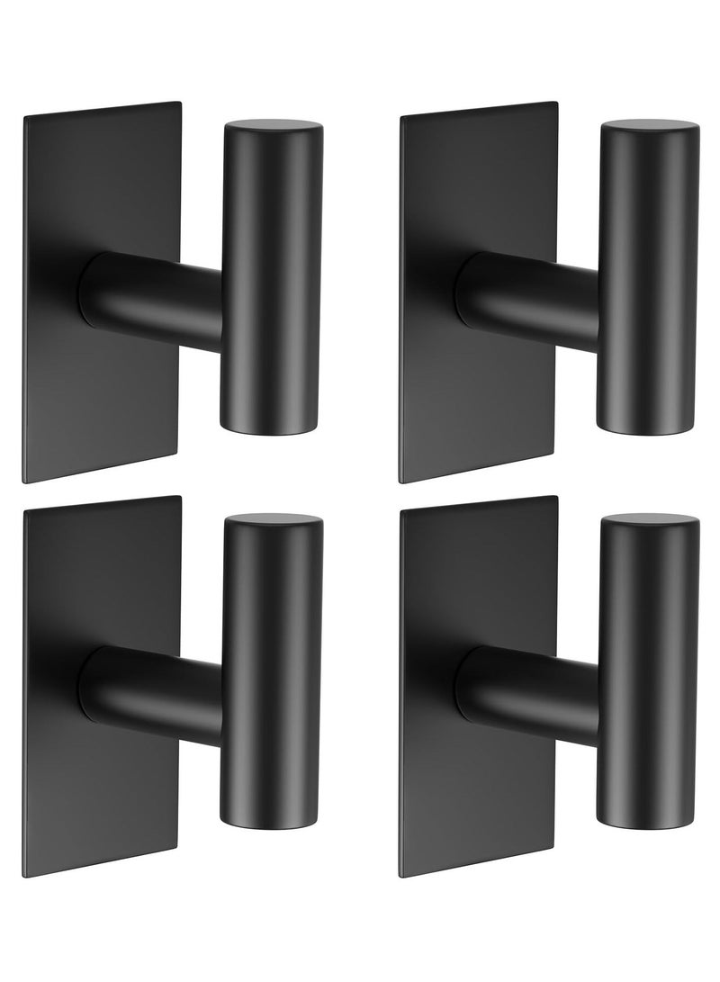 Adhesive Hooks, 4 Pcs Heavy Duty Wall Stainless Steel Hooks for Hanging Coat, Hat, Towel, Robe, Key, Clothes, Closet Hook Wall Mount for Kitchen, Bathroom (Black) - Image 1