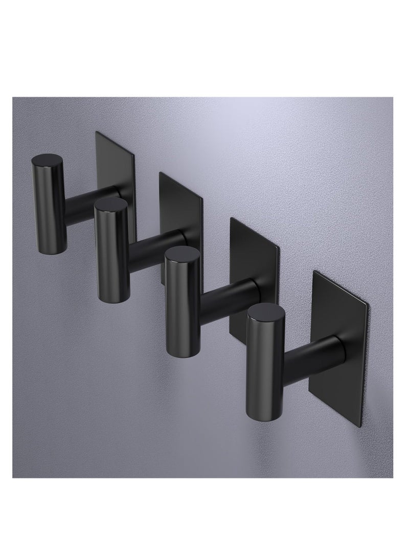 Adhesive Hooks, 4 Pcs Heavy Duty Wall Stainless Steel Hooks for Hanging Coat, Hat, Towel, Robe, Key, Clothes, Closet Hook Wall Mount for Kitchen, Bathroom (Black) - Image 3