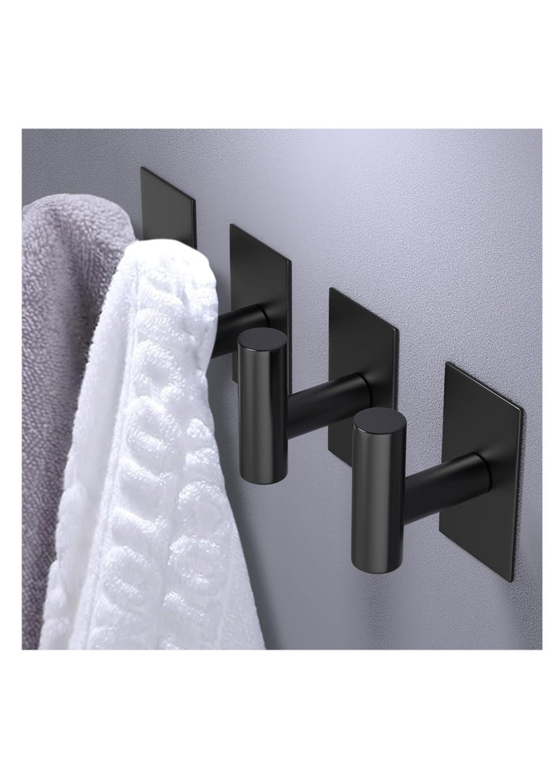 Adhesive Hooks, 4 Pcs Heavy Duty Wall Stainless Steel Hooks for Hanging Coat, Hat, Towel, Robe, Key, Clothes, Closet Hook Wall Mount for Kitchen, Bathroom (Black) - Image 2