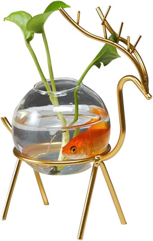 Lavish Craft Desktop Deer Plant Vases Small Glass Flower Vase with Gold Metal Stand Propagation Station Plant Holder Glass Planter Holder Deer for Home Wedding Decor (B) - Image 5