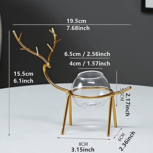 Lavish Craft Desktop Deer Plant Vases Small Glass Flower Vase with Gold Metal Stand Propagation Station Plant Holder Glass Planter Holder Deer for Home Wedding Decor (B) - Image 3