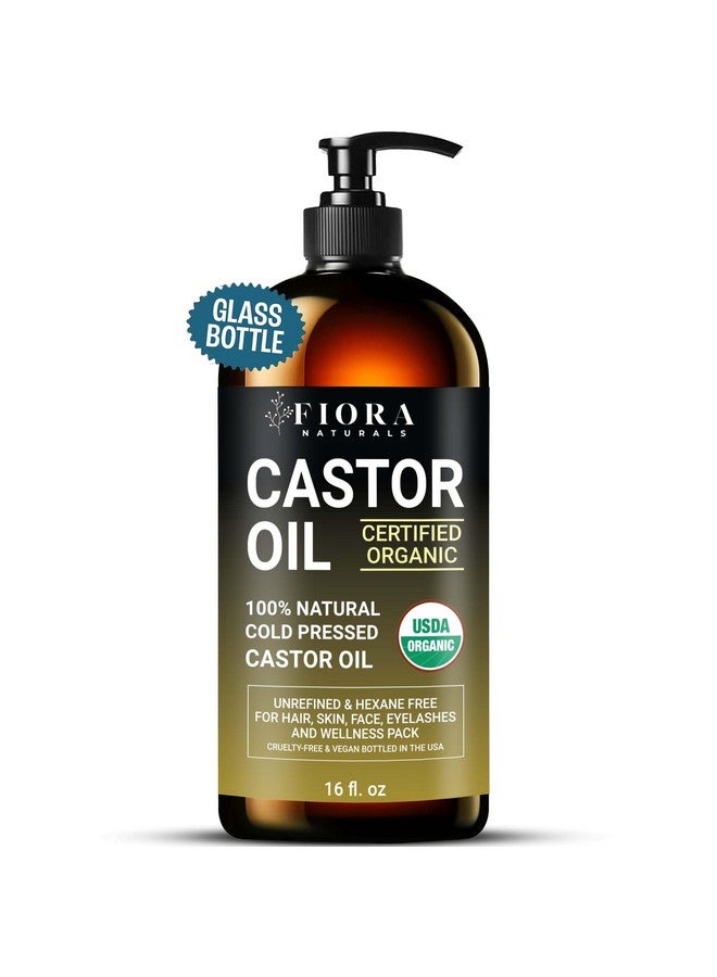 فيورا ناتشيورالز زيت الخروع العضوي، معصور على البارد، غير مكرر، في زجاجة زجاجية | لنمو الشعر، والبشرة، وتغليف زيت الخروع، والرموش، والحواجب | معتمد من وزارة الزراعة الأمريكية، زيت خروع عضوي نقي ١٠٠٪ | خالٍ من الهكسين | ١٦ أونصة مع مضخة - Image 1