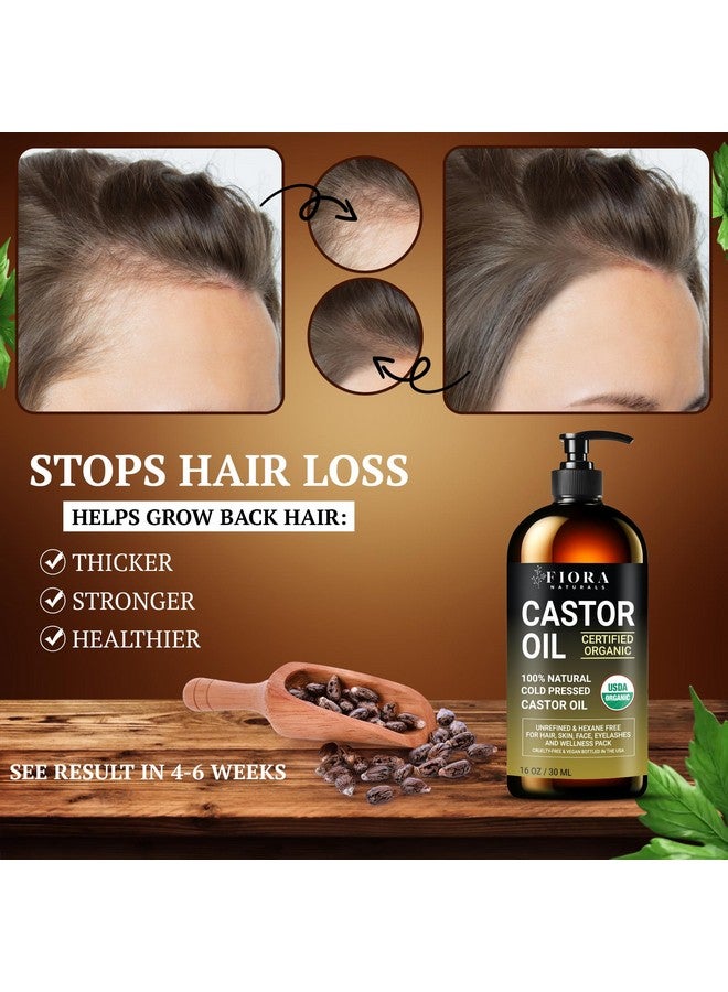 فيورا ناتشيورالز زيت الخروع العضوي، معصور على البارد، غير مكرر، في زجاجة زجاجية | لنمو الشعر، والبشرة، وتغليف زيت الخروع، والرموش، والحواجب | معتمد من وزارة الزراعة الأمريكية، زيت خروع عضوي نقي ١٠٠٪ | خالٍ من الهكسين | ١٦ أونصة مع مضخة - Image 2