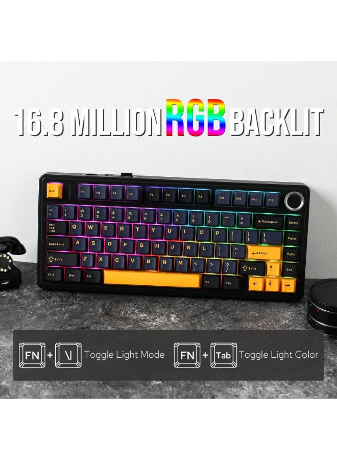 أولا لوحة مفاتيح ميكانيكية F75 75% للألعاب مع مقبض CNC قابلة للتبديل الساخن لوحة مفاتيح مخصصة لوحة مفاتيح لاسلكية مفاتيح مزودة مسبقًا بالشحم 2.4GHz/Type-C/BT5.0 أضواء خلفية RGB أغطية مفاتيح PBT لوحات مفاتيح للألعاب للاعبين (أسود رعدي) - Image 5