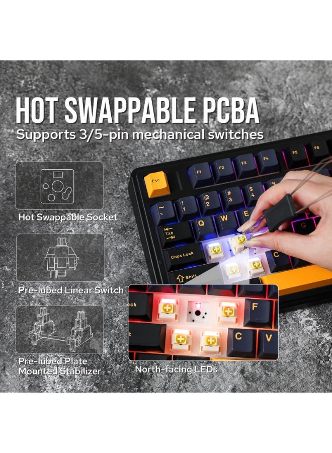 أولا لوحة مفاتيح ميكانيكية F75 75% للألعاب مع مقبض CNC قابلة للتبديل الساخن لوحة مفاتيح مخصصة لوحة مفاتيح لاسلكية مفاتيح مزودة مسبقًا بالشحم 2.4GHz/Type-C/BT5.0 أضواء خلفية RGB أغطية مفاتيح PBT لوحات مفاتيح للألعاب للاعبين (أسود رعدي) - Image 4