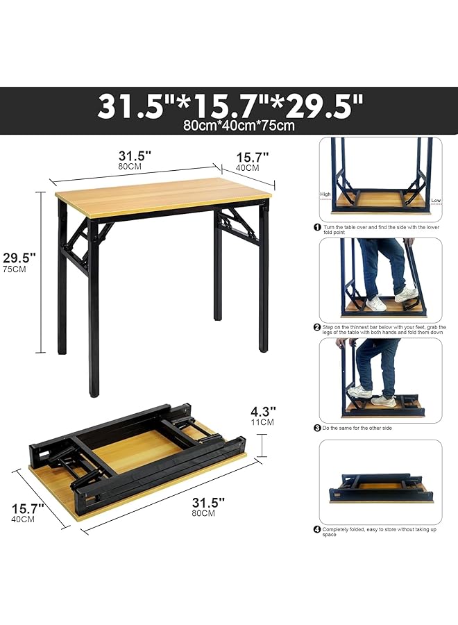 erorex Folding Table 80X40X75Cm Multi Functional Portable Desk With Adjustable Height For Computer Camping Garden Picnic Coffee And Bbq Wood - Image 3