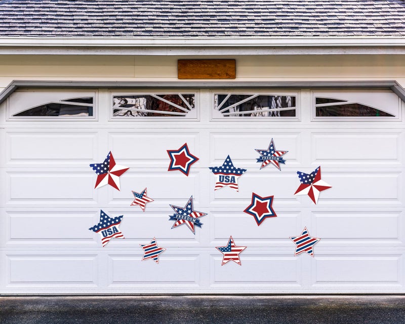 Whaline Patriotic Garage Decoration Magnet Stickers Star Shaped Magnet Decals July 4th Garage Door Decals for Independence Day Party Supplies Home Decoration 12Pcs