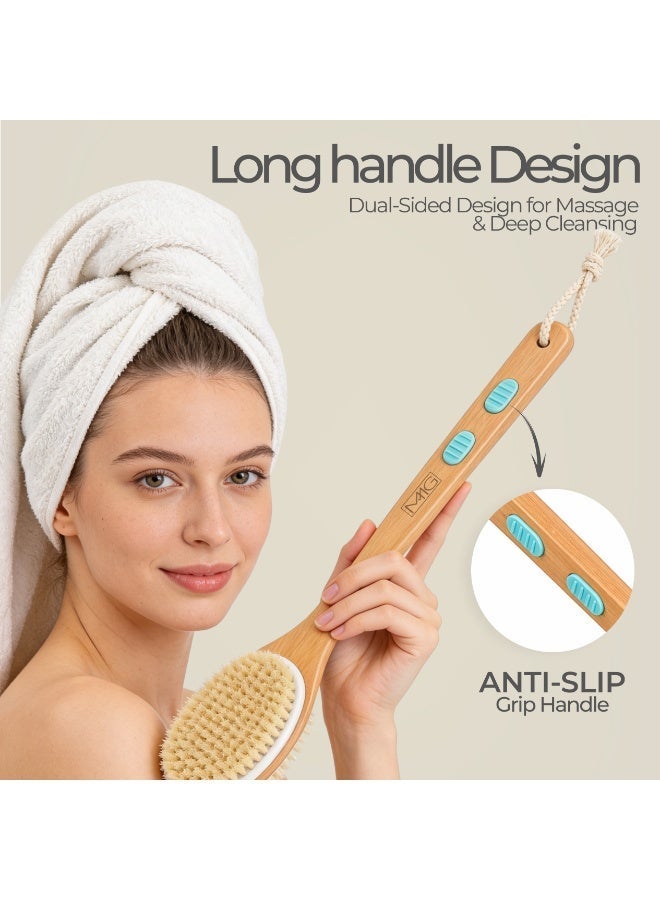 MMG Long Handle Double-Sided Dry Body Brush for Exfoliating and Massage, Bath Shower Brush - Image 4