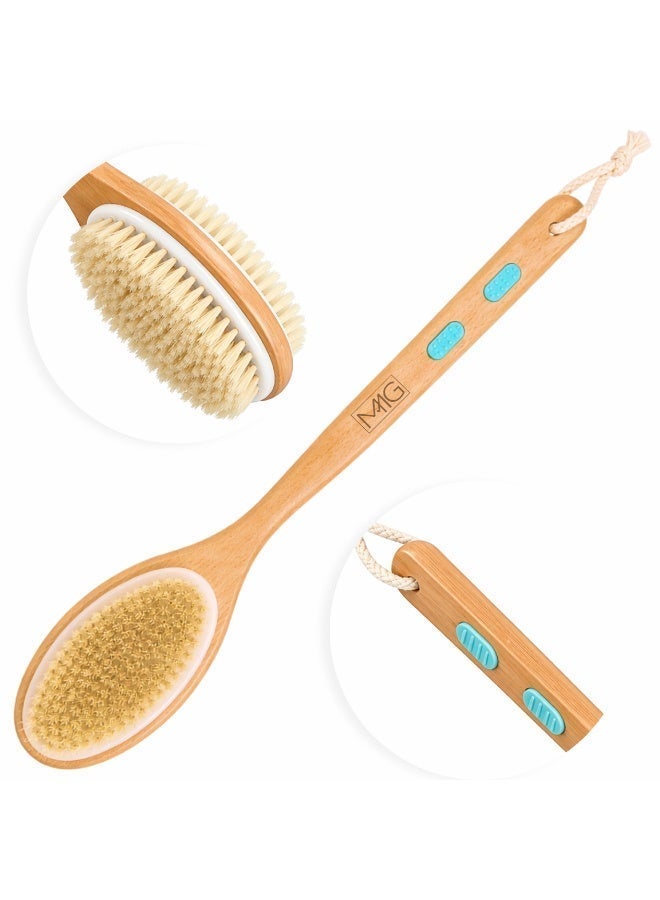 MMG Long Handle Double-Sided Dry Body Brush for Exfoliating and Massage, Bath Shower Brush - Image 1