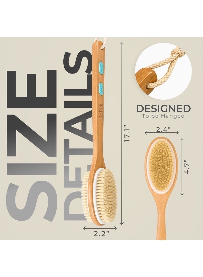 MMG Long Handle Double-Sided Dry Body Brush for Exfoliating and Massage, Bath Shower Brush - Image 2