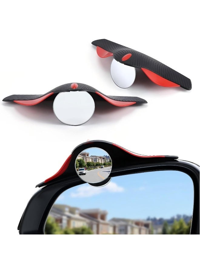 2-Piece Blind Spot Mirror Set Car Blind Spot Mirror with Side Mirror Rain Guard, Carbon Fiber 2-in-1 Rear View Rain Mirror Covers, 360 Drgree Adjustable Convex Mirror - Image 1
