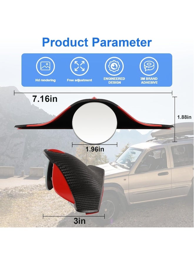 2-Piece Blind Spot Mirror Set Car Blind Spot Mirror with Side Mirror Rain Guard, Carbon Fiber 2-in-1 Rear View Rain Mirror Covers, 360 Drgree Adjustable Convex Mirror - Image 2