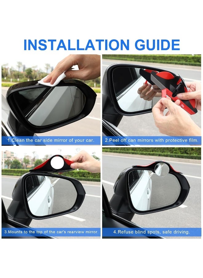 2-Piece Blind Spot Mirror Set Car Blind Spot Mirror with Side Mirror Rain Guard, Carbon Fiber 2-in-1 Rear View Rain Mirror Covers, 360 Drgree Adjustable Convex Mirror - Image 3