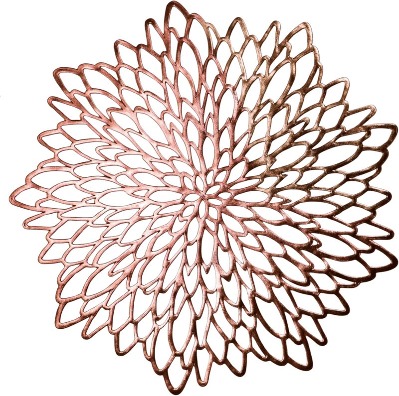 Snowkingdom 12 Pack Rose Gold Placemats Metallic Pressed Vinyl for Mothers Day Table Decoration Dinning Mats Bulk Round Floral Charger for Wedding Valentines Day Christmas Holiday - Image 1