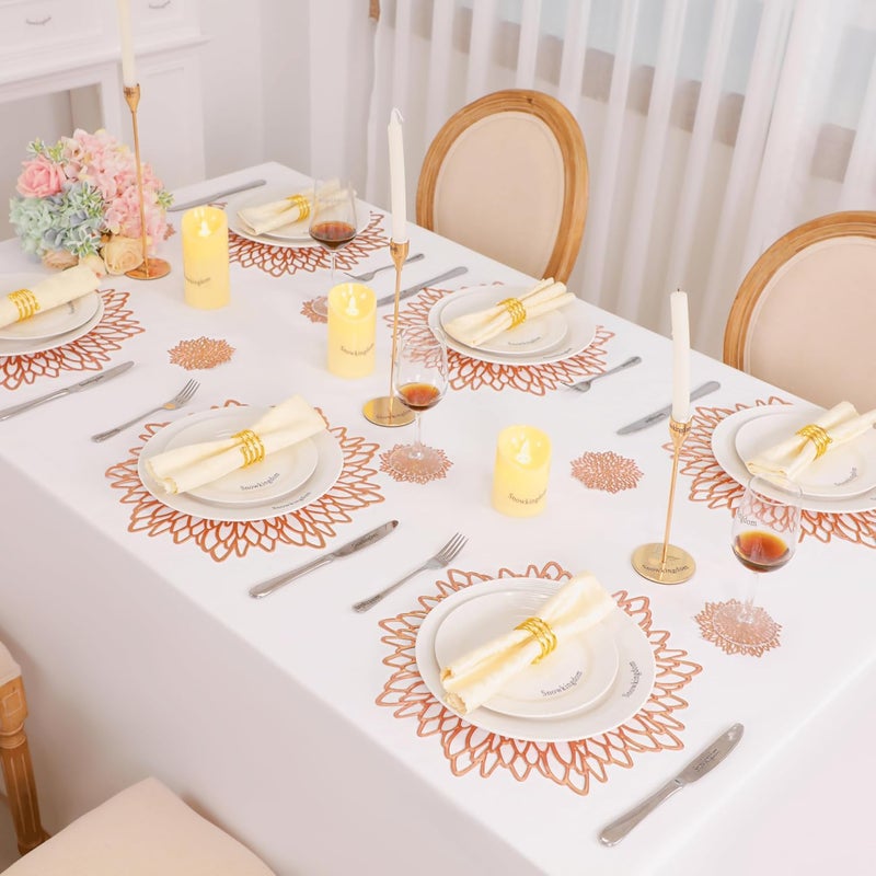Snowkingdom 12 Pack Rose Gold Placemats Metallic Pressed Vinyl for Mothers Day Table Decoration Dinning Mats Bulk Round Floral Charger for Wedding Valentines Day Christmas Holiday - Image 5