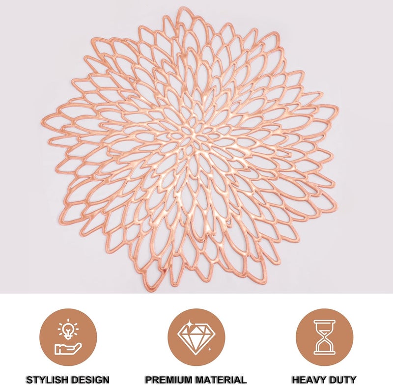 Snowkingdom 12 Pack Rose Gold Placemats Metallic Pressed Vinyl for Mothers Day Table Decoration Dinning Mats Bulk Round Floral Charger for Wedding Valentines Day Christmas Holiday - Image 3