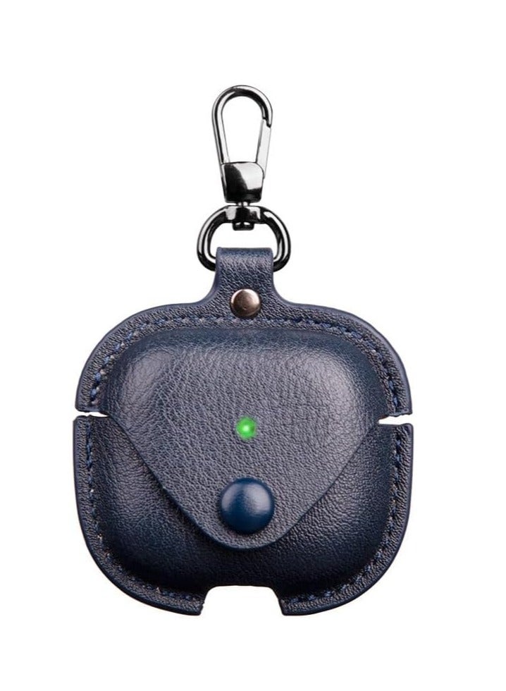 Premium Earphone Case Compatible with AirPods 4 Shockproof PU Leather, Anti-Scratch, Anti-Slip, Stylish Design with Carabiner Hook, Full Protection and Easy Access to Charging Port (Blue)  - Image 1