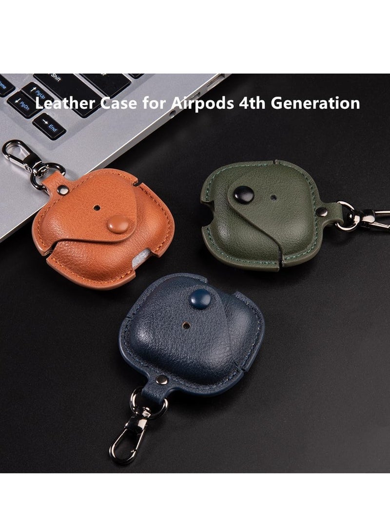 Premium Earphone Case Compatible with AirPods 4 Shockproof PU Leather, Anti-Scratch, Anti-Slip, Stylish Design with Carabiner Hook, Full Protection and Easy Access to Charging Port (Blue)  - Image 2