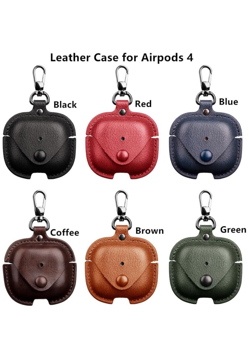Premium Earphone Case Compatible with AirPods 4 Shockproof PU Leather, Anti-Scratch, Anti-Slip, Stylish Design with Carabiner Hook, Full Protection and Easy Access to Charging Port (Blue)  - Image 5