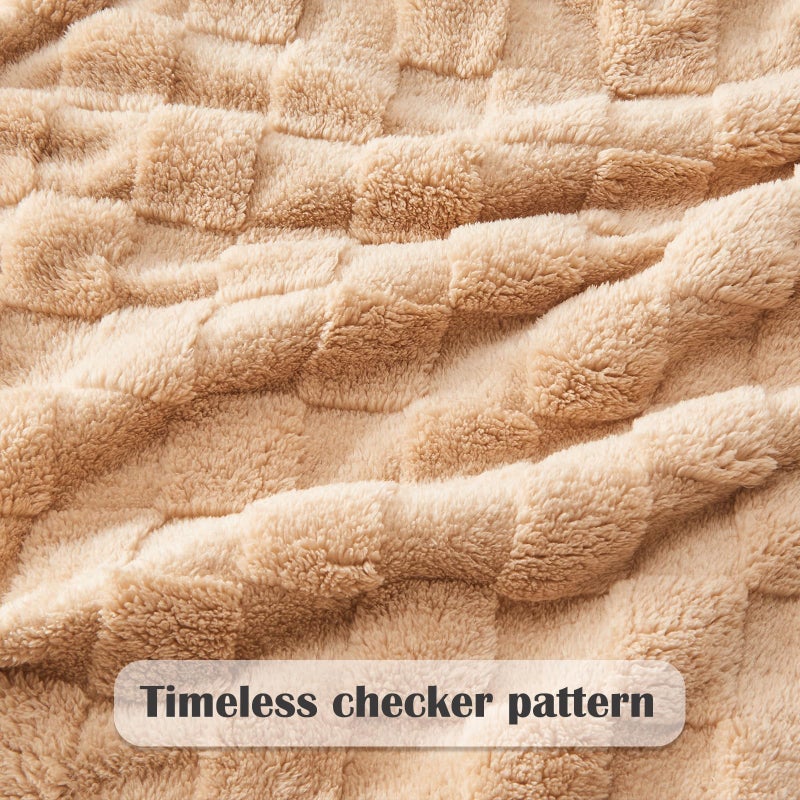 NEWCOSPLAY Super Soft Queen Blanket Brown Premium Silky Flannel Fleece 3D Checkered Lightweight Bed Blanket All Season Use (Brown Checkered  Queen(90""x90"")) - Image 5