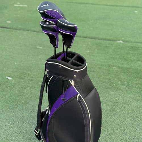 Andux Golf Club Driver Wood Head Covers with Hook & Loop Set of 3 Black/Purple - Image 5