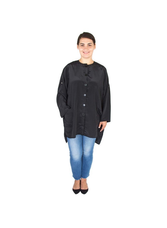 Salon Supply Co X-Large Hair Stylist Smock - Stylist Tunic with Roll Sleeves - Plus Size Smock - Salon Smock with Pockets - Stylist Jacket for Women - Plus Size Hairdresser Smock - Black Esthetician Jacket (X-Large) - Image 3