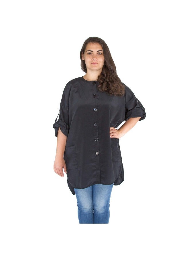 Salon Supply Co X-Large Hair Stylist Smock - Stylist Tunic with Roll Sleeves - Plus Size Smock - Salon Smock with Pockets - Stylist Jacket for Women - Plus Size Hairdresser Smock - Black Esthetician Jacket (X-Large) - Image 1