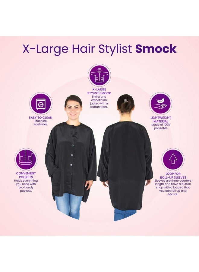 Salon Supply Co X-Large Hair Stylist Smock - Stylist Tunic with Roll Sleeves - Plus Size Smock - Salon Smock with Pockets - Stylist Jacket for Women - Plus Size Hairdresser Smock - Black Esthetician Jacket (X-Large) - Image 2