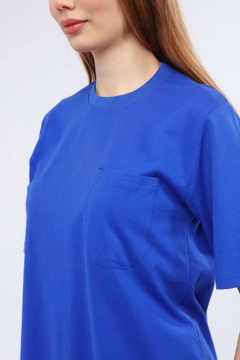 Çamdalı Work Dresses O Neck Saks Blue Short Sleeve Single Jersey Work T-Shirt - O Neck T-Shirt