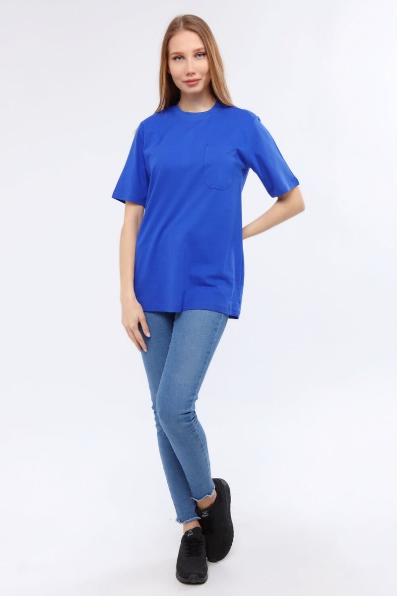 Çamdalı Work Dresses O Neck Saks Blue Short Sleeve Single Jersey Work T-Shirt - O Neck T-Shirt
