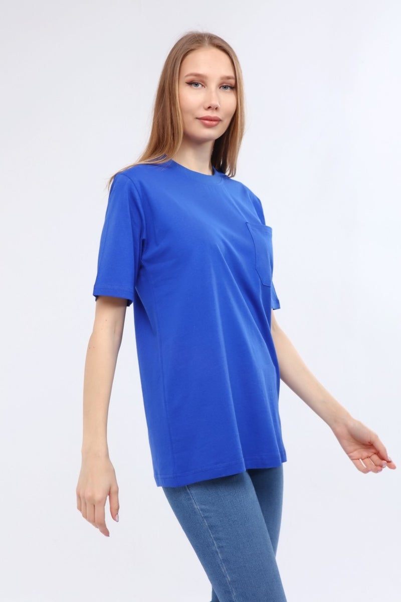 Çamdalı Work Dresses O Neck Saks Blue Short Sleeve Single Jersey Work T-Shirt - O Neck T-Shirt