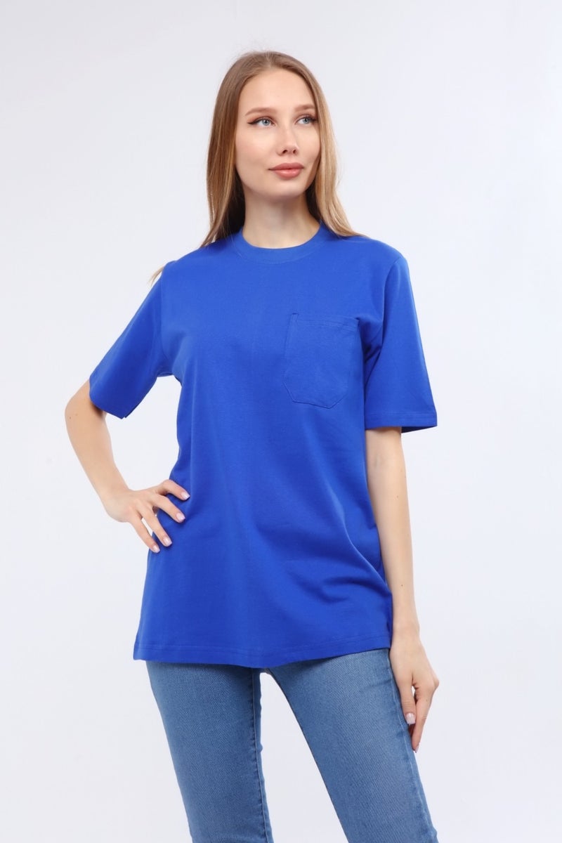 Çamdalı Work Dresses O Neck Saks Blue Short Sleeve Single Jersey Work T-Shirt - O Neck T-Shirt