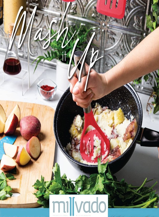 Millvado Potato Masher, Strong Stainless Steel Handle with Heavy Duty Plastic Base, 11.5 Inch Red Mashed Potatos Masher, Hand Smasher for Vegtables - Image 5