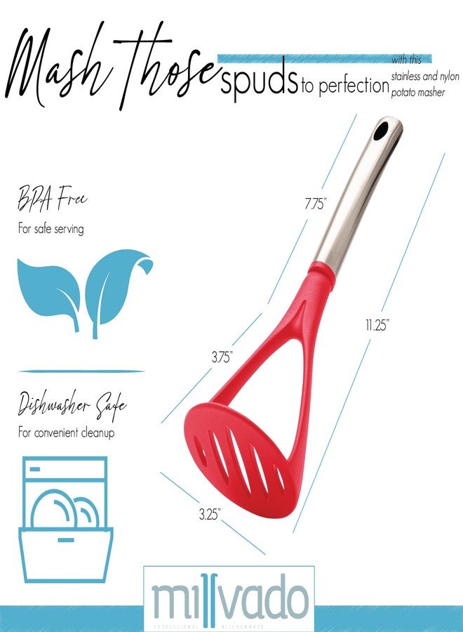 Millvado Potato Masher, Strong Stainless Steel Handle with Heavy Duty Plastic Base, 11.5 Inch Red Mashed Potatos Masher, Hand Smasher for Vegtables - Image 3