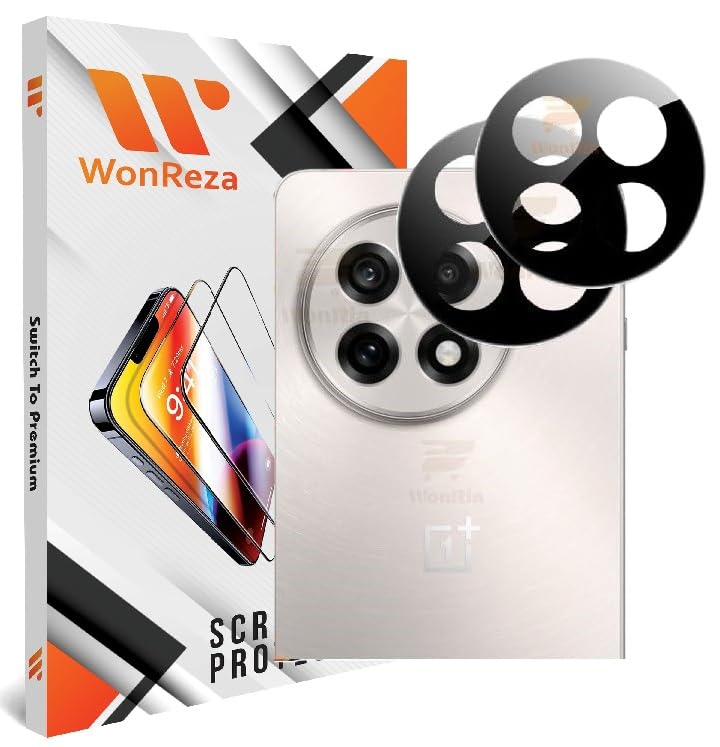 WonReza حزمة 2 واقي زجاج للكاميرا الخلفية لهاتف OnePlus 13R 5G [3D فائق الجودة] واقي عدسة الكاميرا (أسود) - Image 1