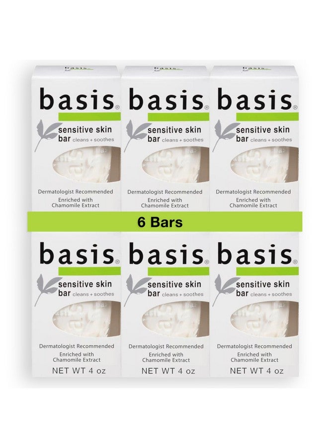 بيسيس صابون بيسيس للبشرة الحساسة للجسم واليدين والوجه، صابون غير معطر للبشرة الحساسة بخلاصة البابونج والصبار، عبوة صابون كبيرة، 4 أونصة، عبوة من 6 قطع - Image 1