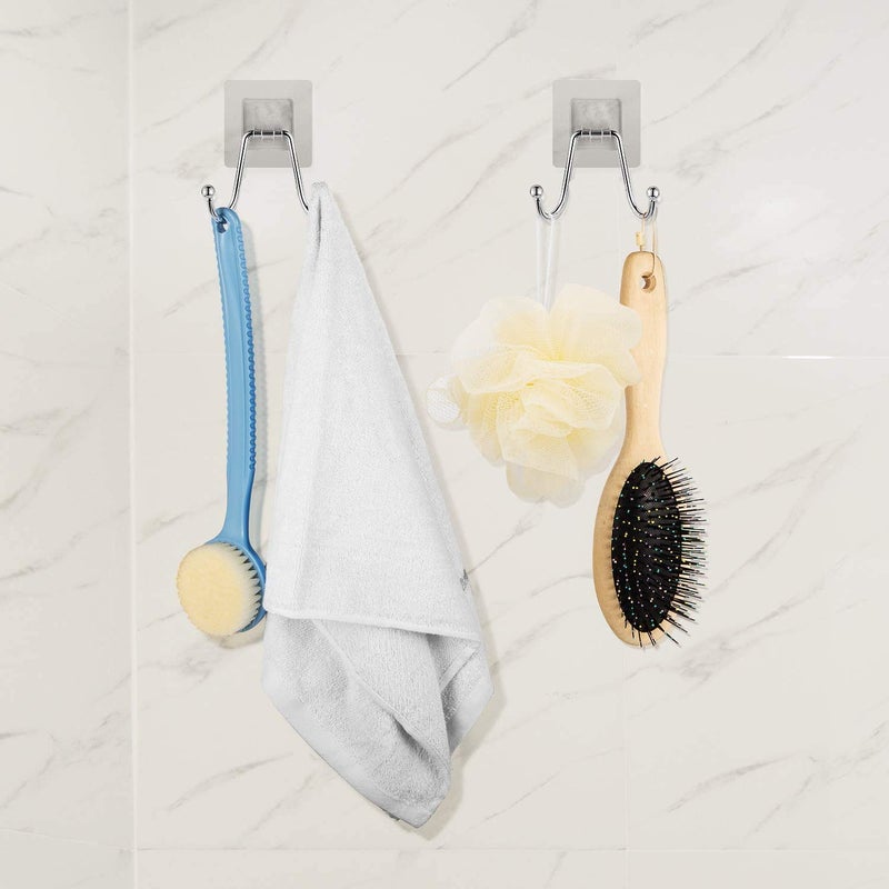 ZURATO Self Adhesive Wall Hooks Waterproof and Rustproof Wall Hooks for Hanging Heavy Duty Stainless Steel Towel and Coats Hooks to use Inside Kitchen Bathroom 4 Steel Double Hook - Image 2