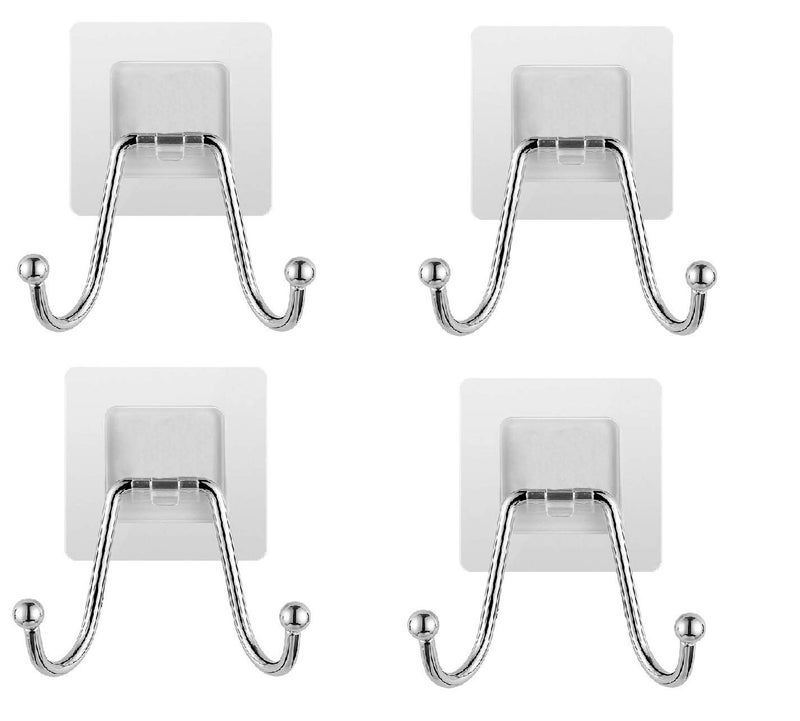 ZURATO Self Adhesive Wall Hooks Waterproof and Rustproof Wall Hooks for Hanging Heavy Duty Stainless Steel Towel and Coats Hooks to use Inside Kitchen Bathroom 4 Steel Double Hook - Image 1