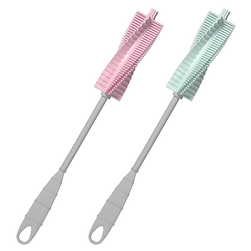 360 Rotatable Pacifier Brush and Bottle Brush Set Long Handle for Newborns Baby Nipple Cleaning - Image 2