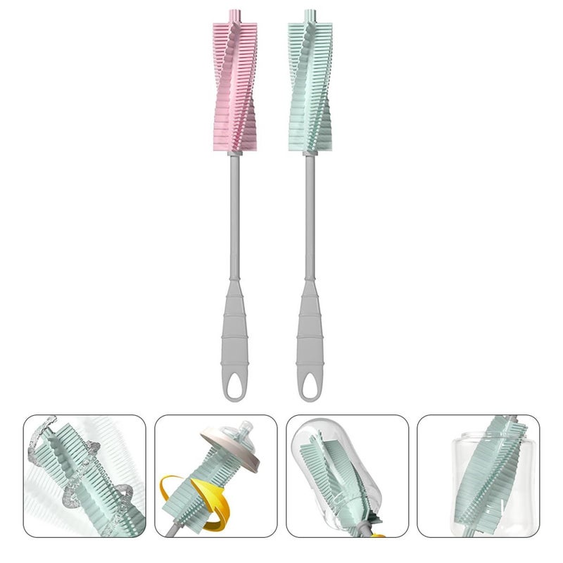 360 Rotatable Pacifier Brush and Bottle Brush Set Long Handle for Newborns Baby Nipple Cleaning - Image 4