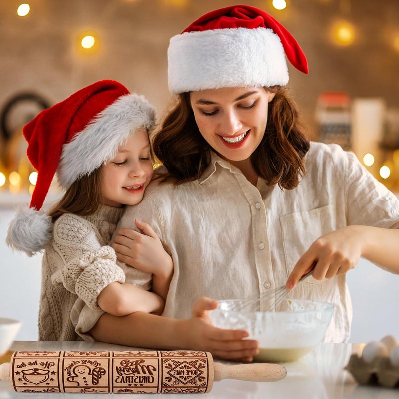 XINBADA 17" Premium Wooden Rolling Pins for Baking with XMAS Embossed Designs | 3mm Deep Springerle Cookie Molds | Christmas Rolling Pin & Baking Gifts for Women | Includes 3-in-1 Cleaning Brush - Image 5