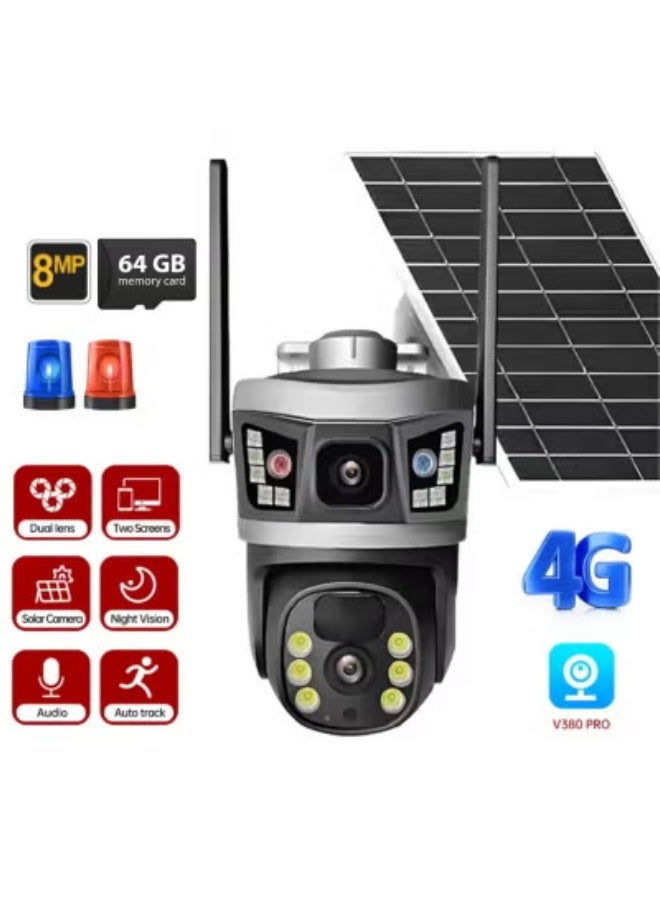 TIGER 8MP Dual Lens 360° Outdoor Security Camera – Solar Powered PTZ CCTV System with Full-Color Night Vision, PIR + AI Human Detection, Two-Way Audio, IP65 Waterproof Design, App Control via V380 Pro & 64GB SD Card – Ideal for Homes, Driveways & Businesses - Image 2