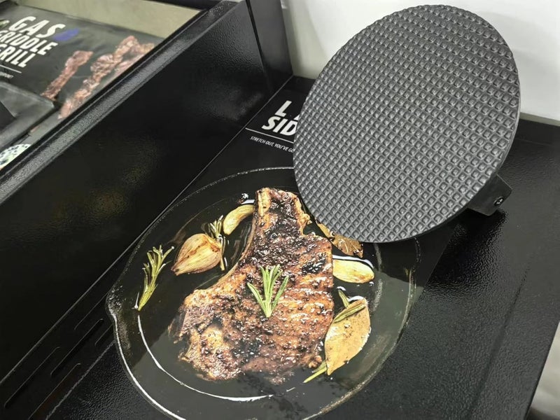 Firsgrill ضغط البرجر 7.08" دائري، ضغط برجر ثقيل من الحديد الزهر مع مقبض خشبي لطهاة بلاكستون وكامب شيف وبيت بوس ووبر - Image 5
